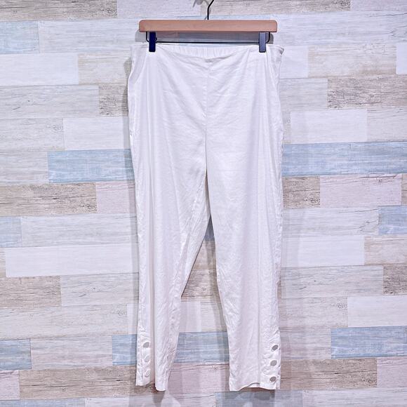 J Jill Linen Stretch Button Hem Ankle Pants White High Rise Womens Medium - Picture 1 of 8